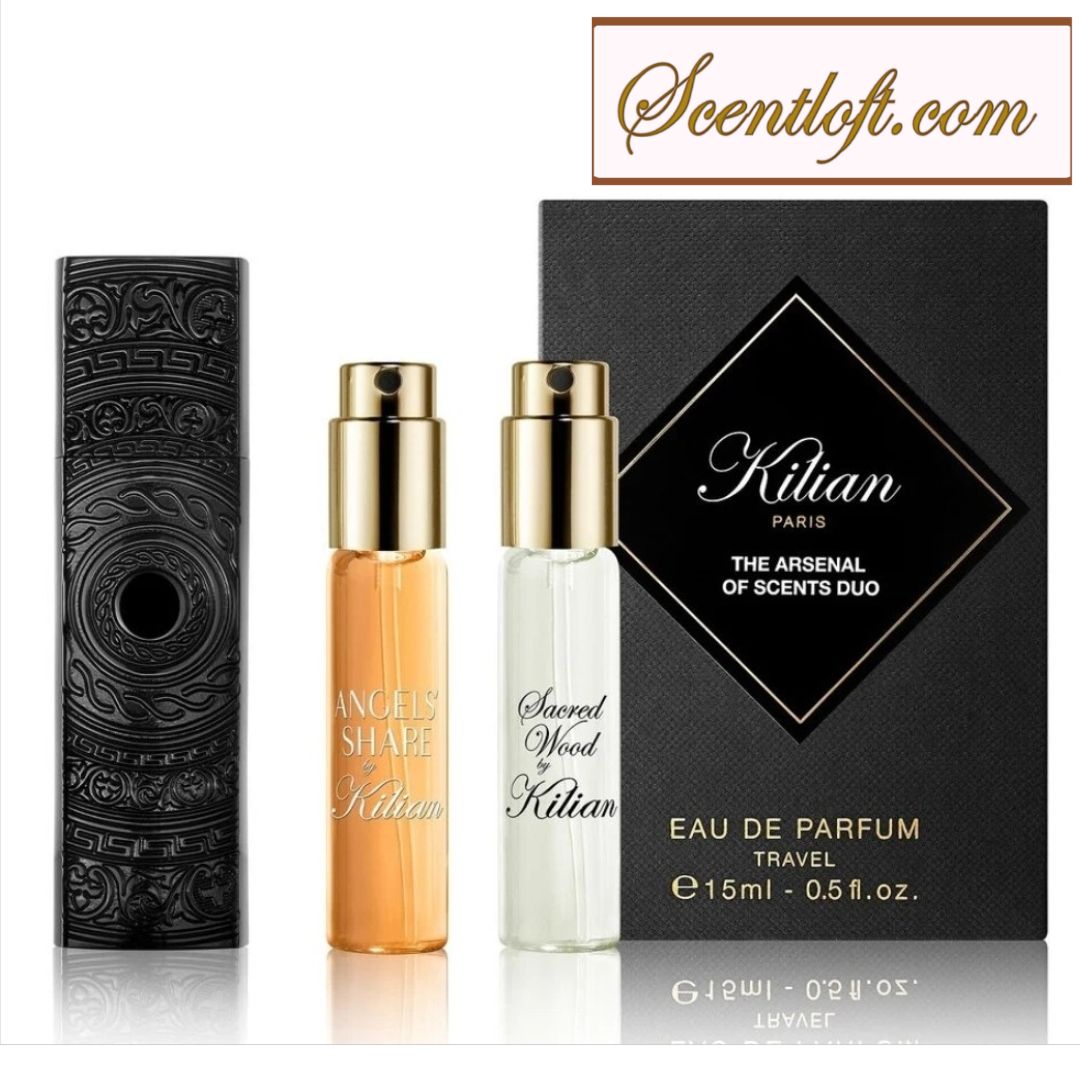 KILIAN Woodsy Duo Travel Set with Black Case (Sacred Wood & Angels' Share EDP) *